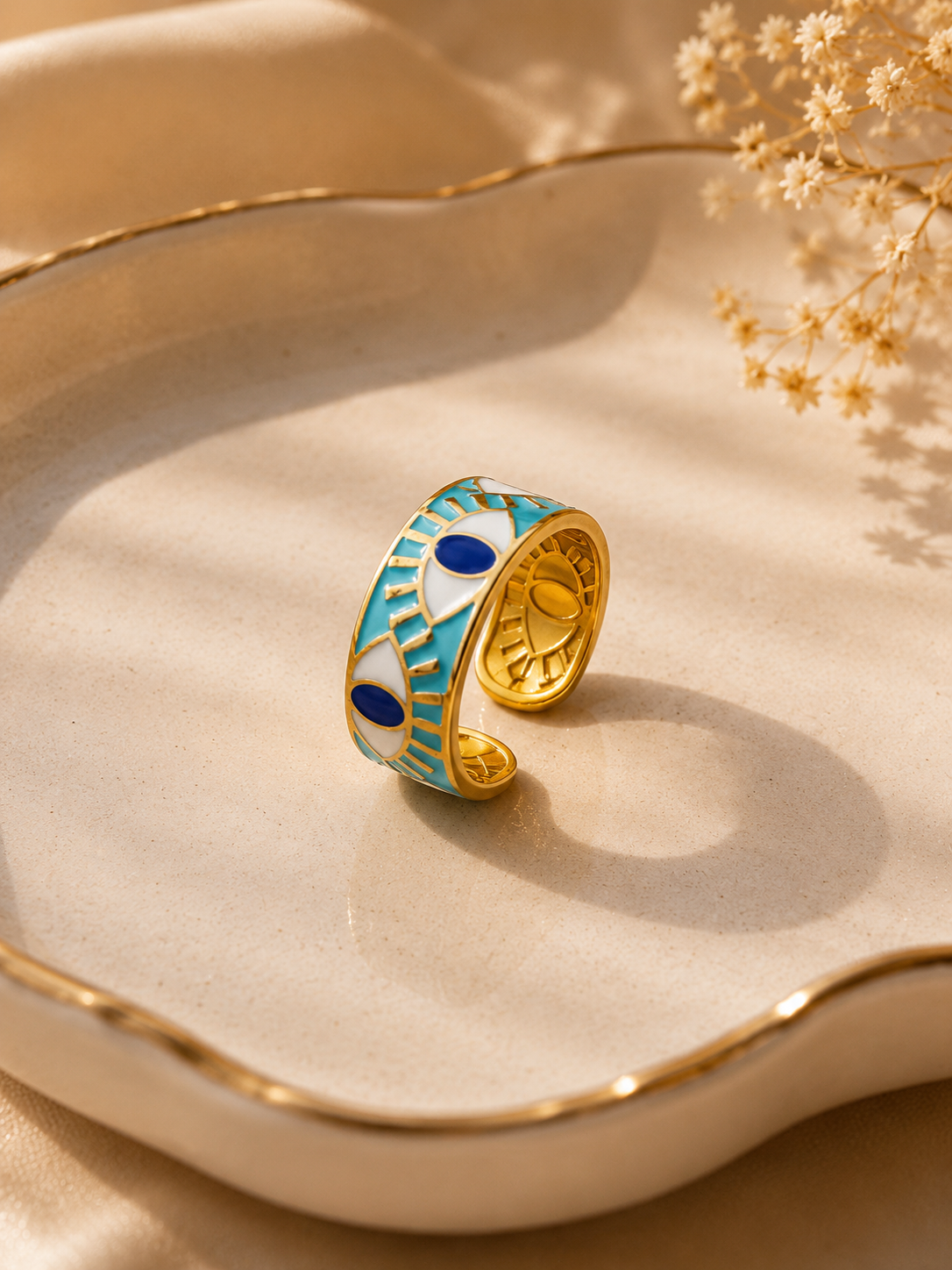 Nazar Off! Enamel Evil Eye Ring – PVD Gold Plated 304 Stainless Steel