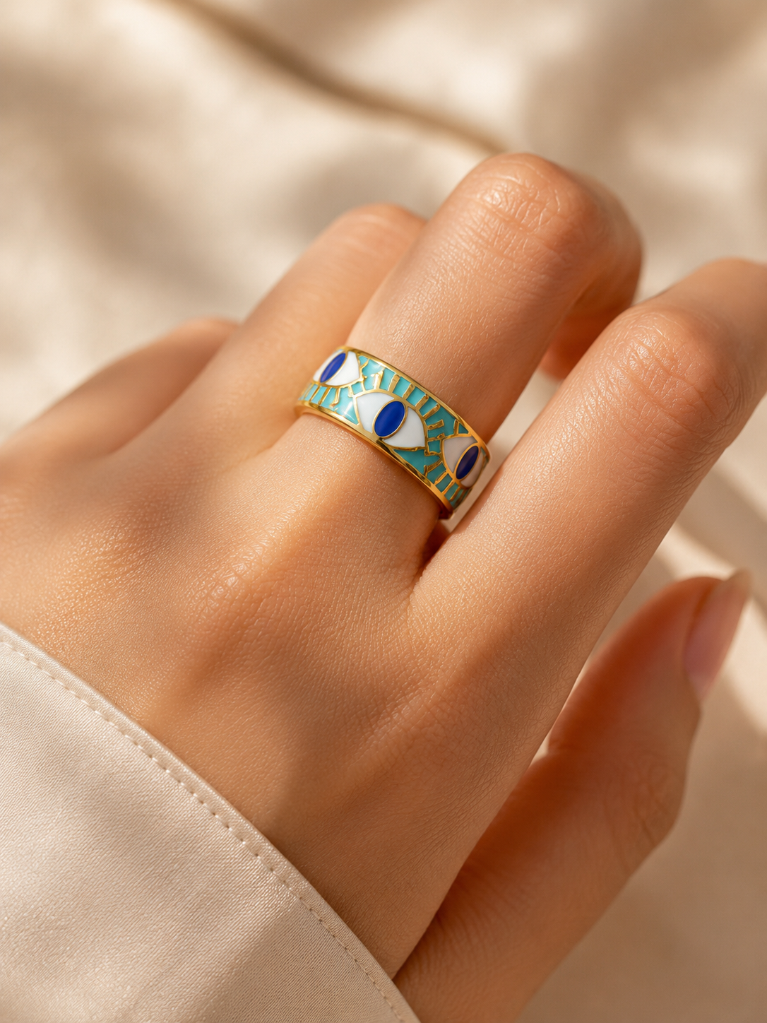 Nazar Off! Enamel Evil Eye Ring – PVD Gold Plated 304 Stainless Steel