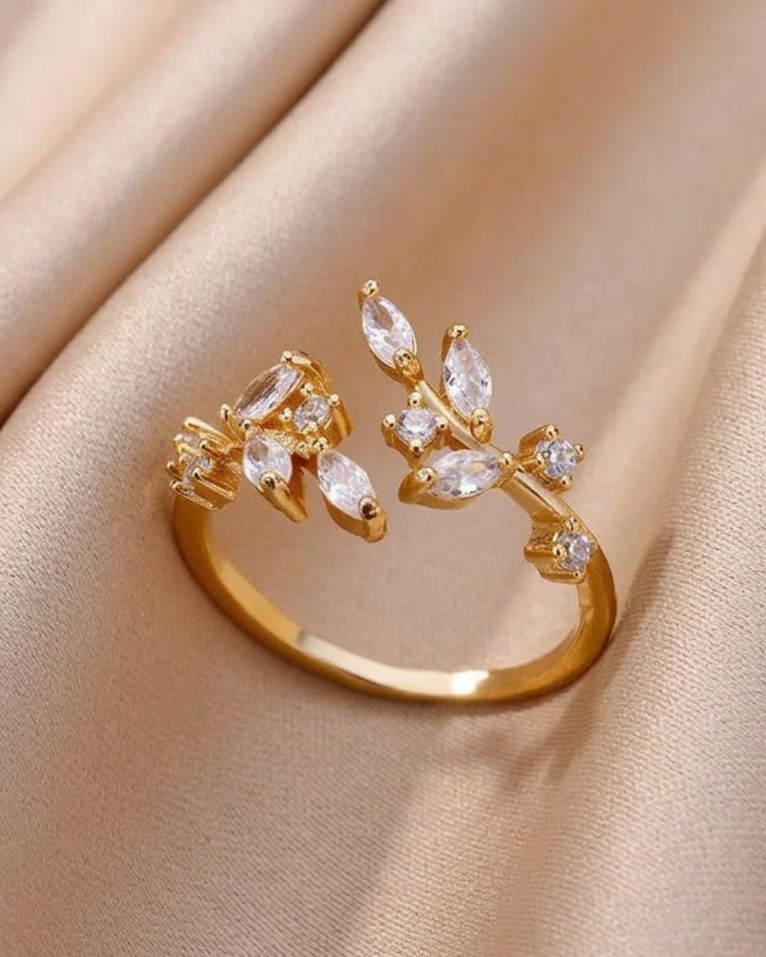 Fairycore Crystal Vine Open Ring – 18K Gold PVD Plated 304 Stainless Steel with Zircon