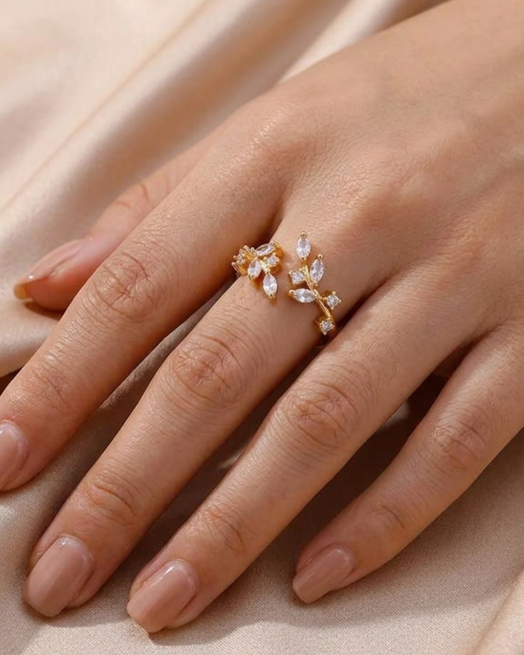 Fairycore Crystal Vine Open Ring – 18K Gold PVD Plated 304 Stainless Steel with Zircon
