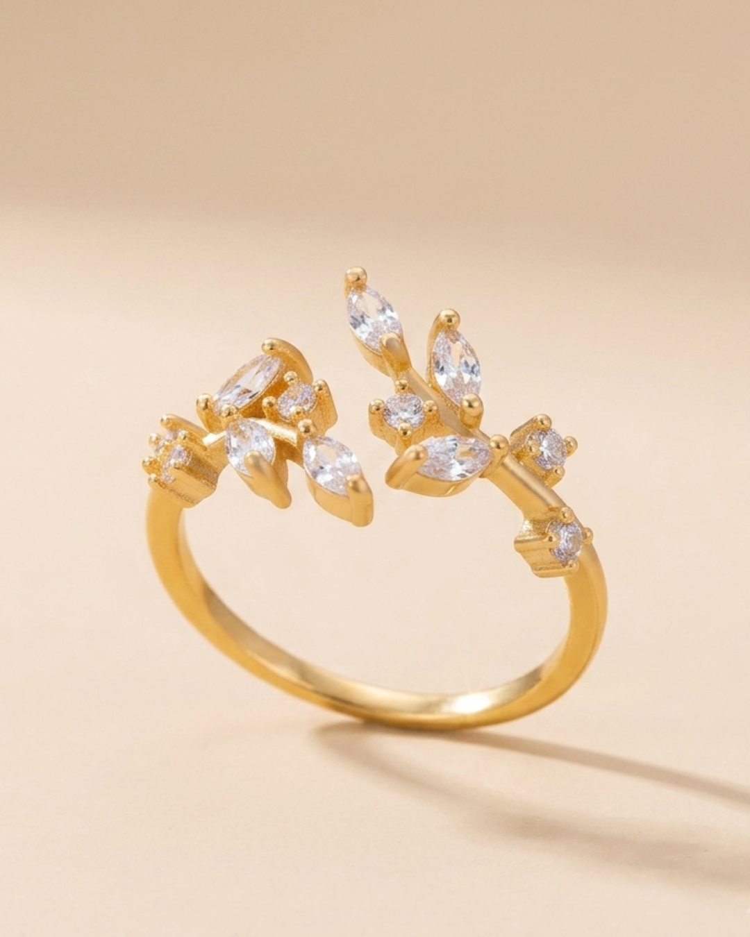 Fairycore Crystal Vine Open Ring – 18K Gold PVD Plated 304 Stainless Steel with Zircon