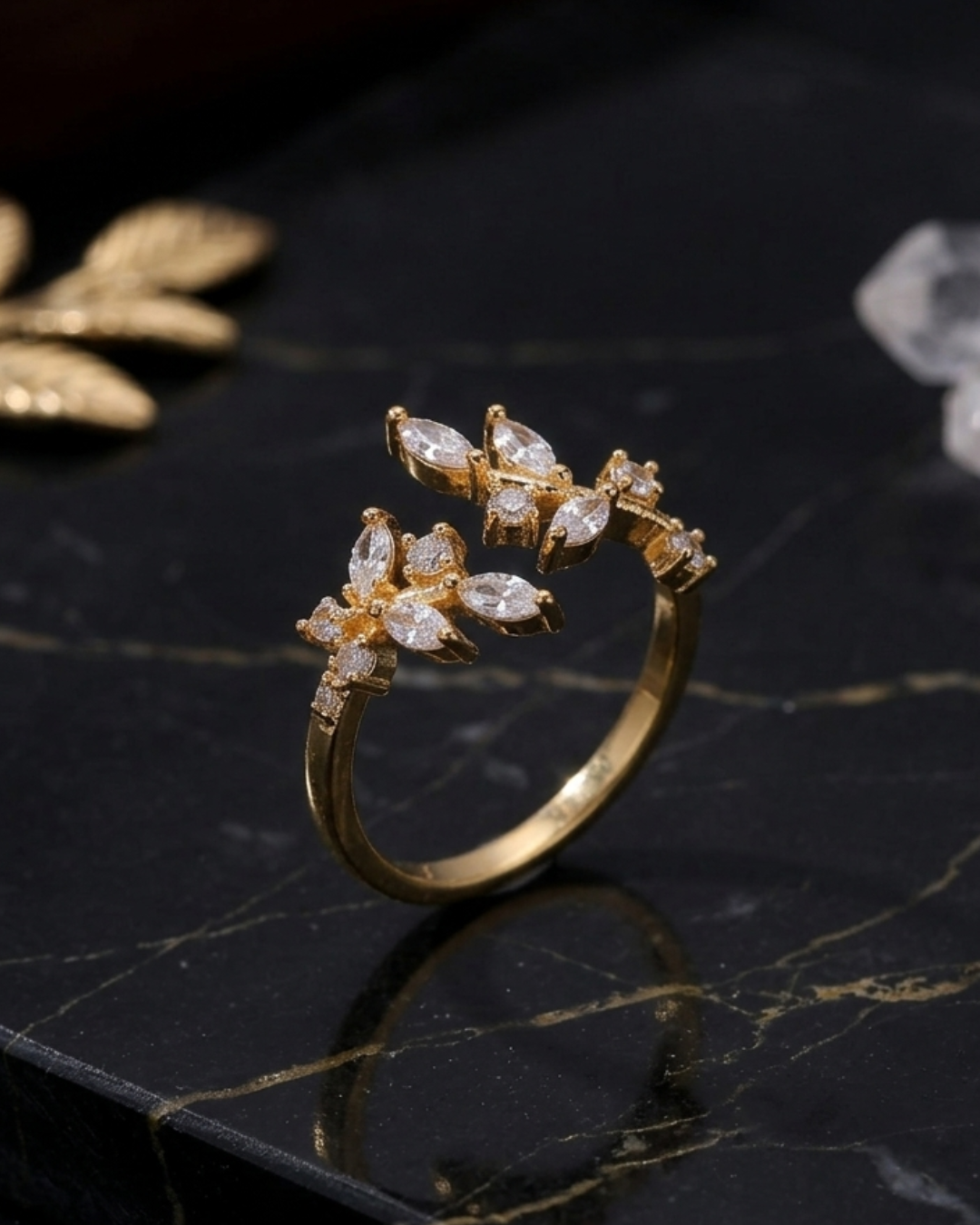 Fairycore Crystal Vine Open Ring – 18K Gold PVD Plated 304 Stainless Steel with Zircon