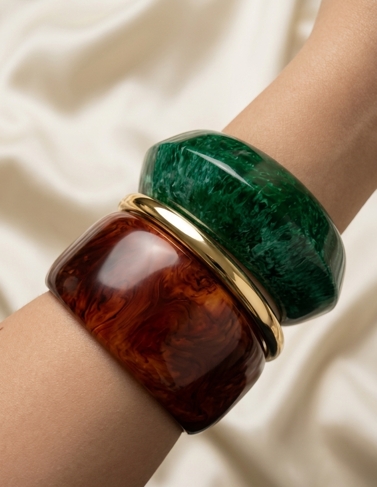 Emerald Era Angular Resin Bangle Set