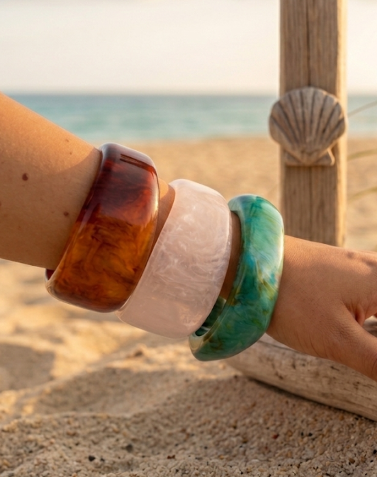 Asymmetric Energy Teal Resin Bangle Set