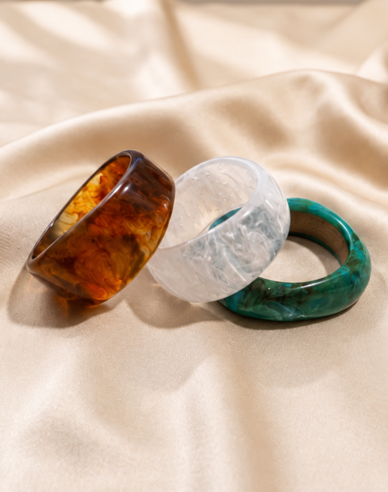 Asymmetric Energy Teal Resin Bangle Set
