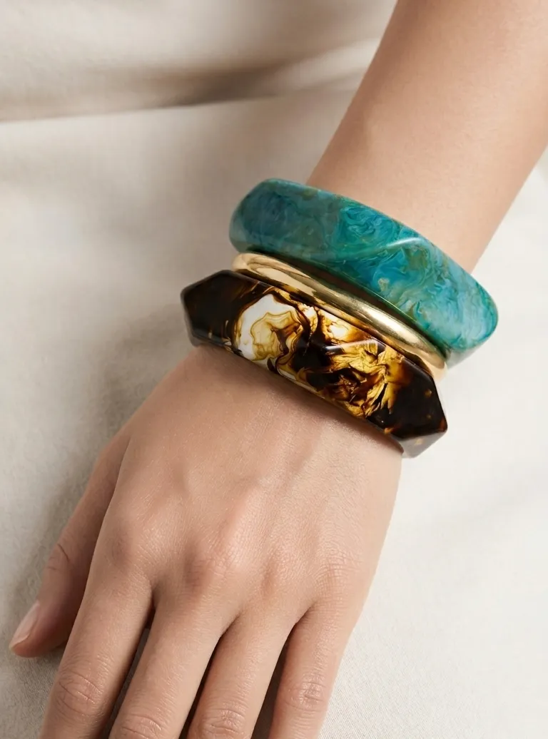 Sun-Kissed Laguna Golden Resin Bangle Set