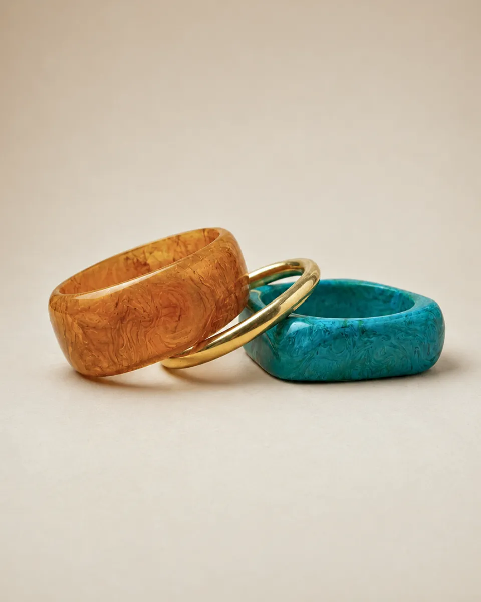 Citrus Spritz Tropical Resin Bangle Set