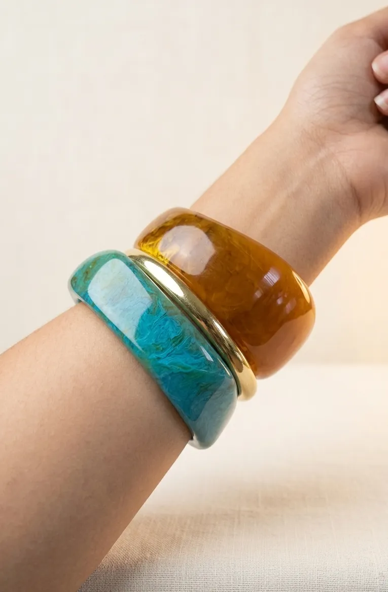 Citrus Spritz Tropical Resin Bangle Set