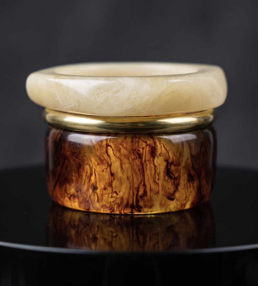 Chunky Milky Golden Resin Bangle Set