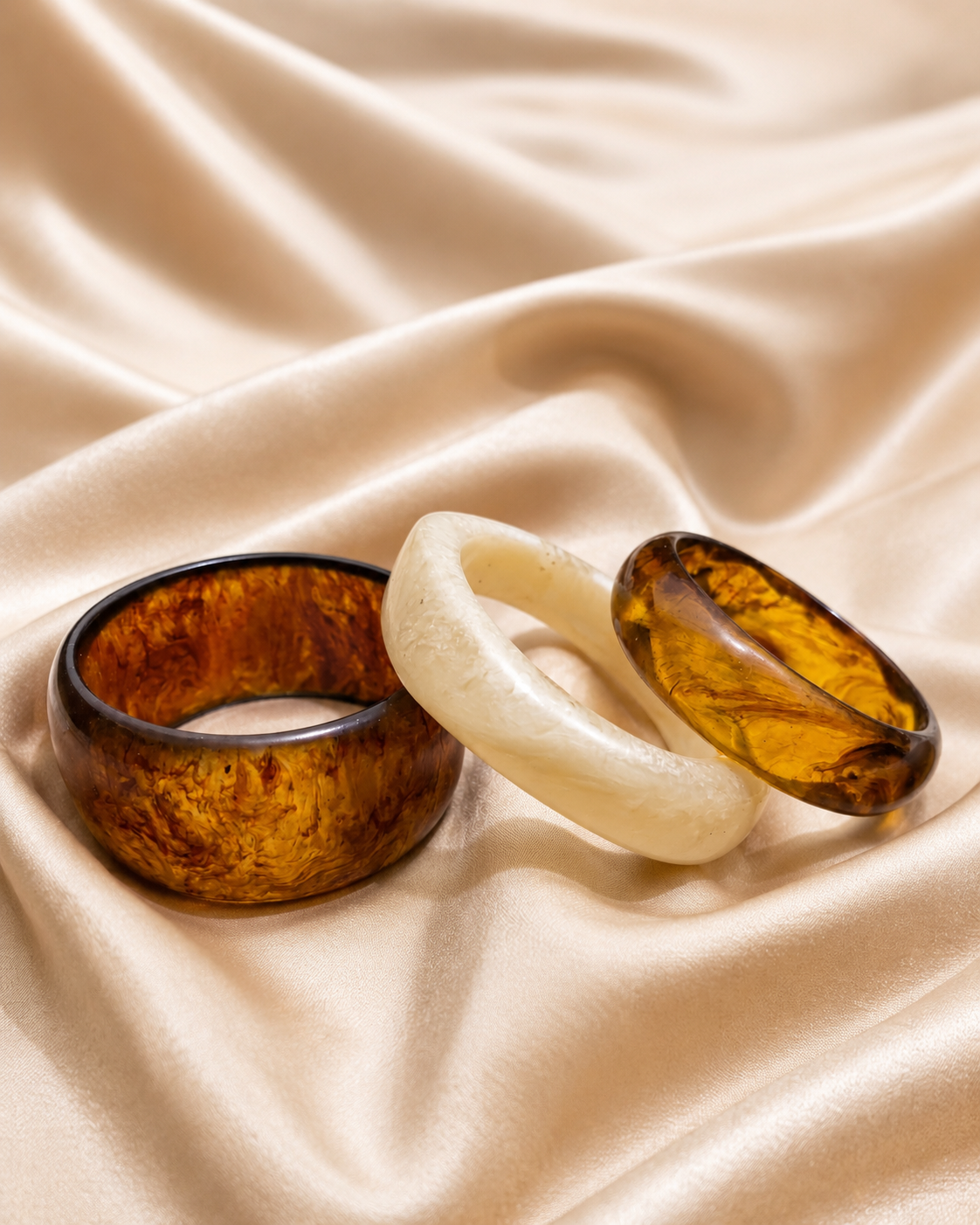 Ivory Dreams Faceted Resin Bangle Set