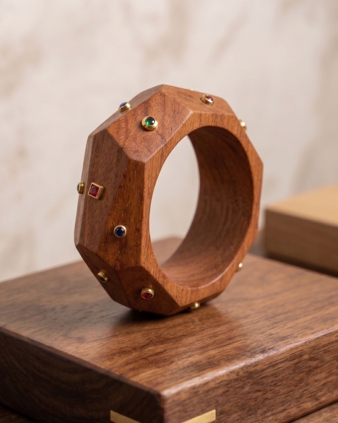 Multi-Faceted Wooden Bangle