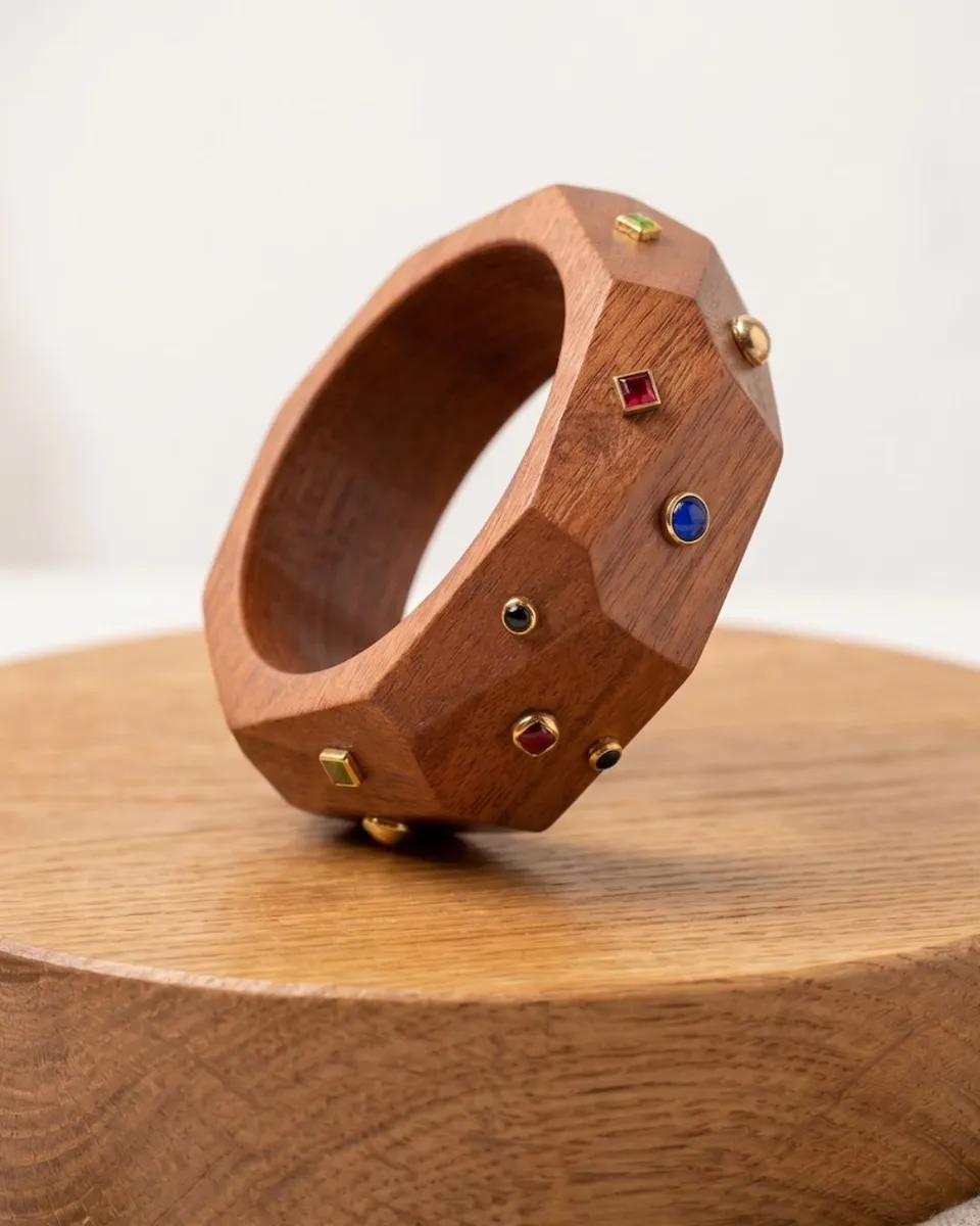Multi-Faceted Wooden Bangle