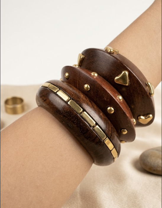 Bold Geo-Embellished Wooden Stack