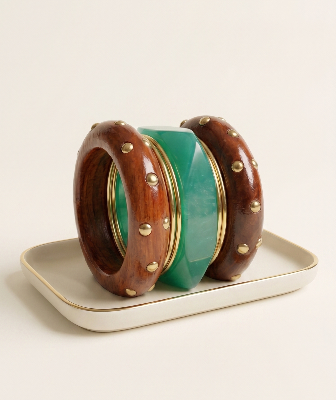 Midnight Teal Inlaid Wood Resin Bangle Set