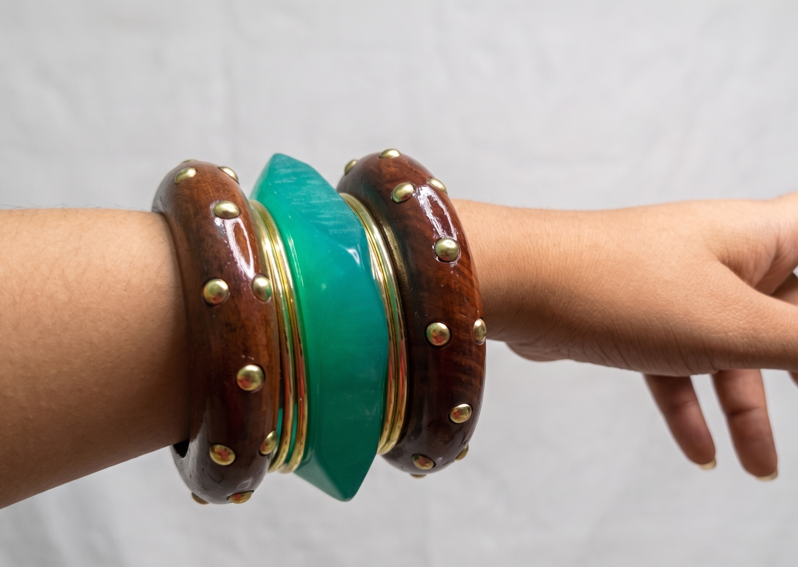 Midnight Teal Inlaid Wood Resin Bangle Set