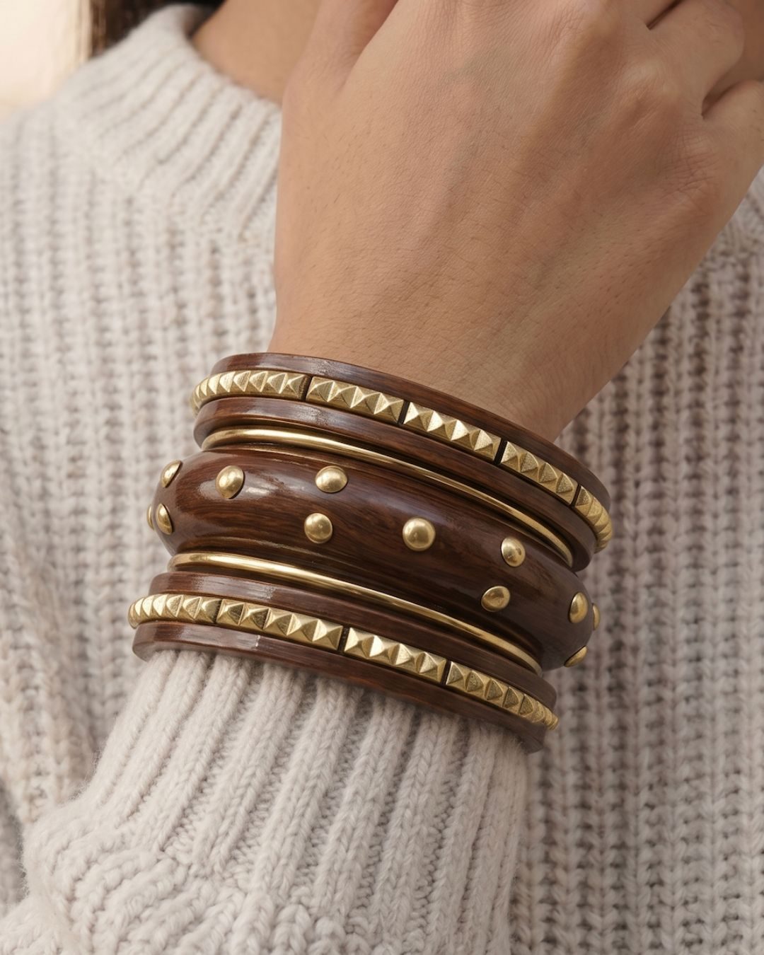 Bold Geo-Embellished Textured Wooden Stack