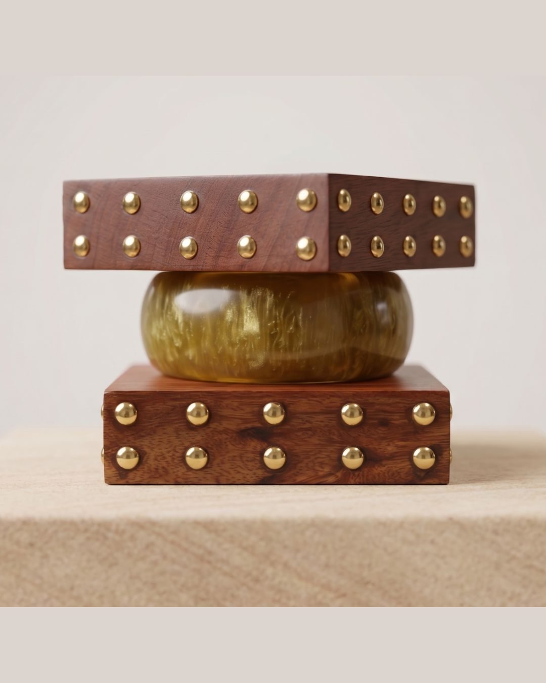 Gilded Stud Block & Olive Resin Bold Statement Set