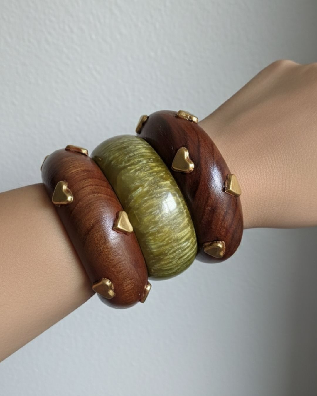 Olive Resin & Heart-Embellished Stack