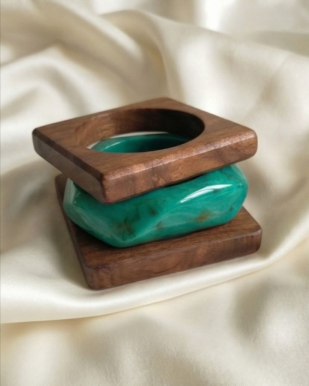 Abstract Wood & Turquoise Resin Set